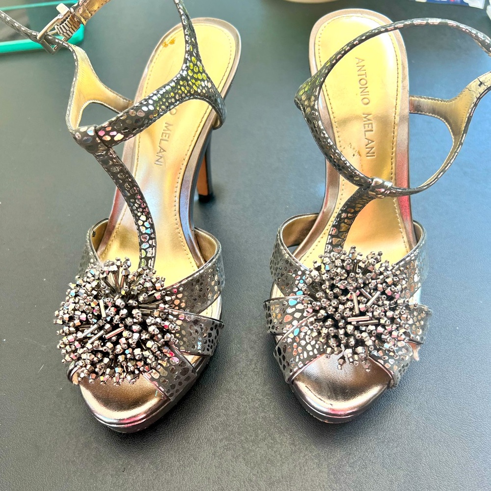 Silver padded beaded heels size 8